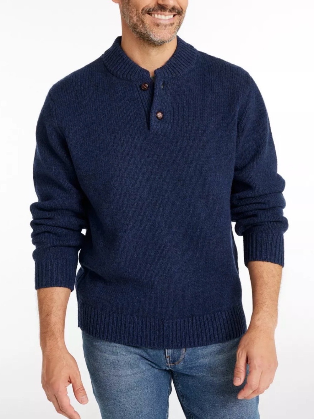L.L. Bean Heritage Ragg Wool Henley Sweater in Navy